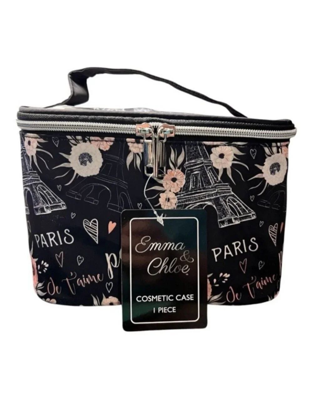 Paris Eiffel Tower Cosmetic Train Case Travel Beauty Makeup Bag NWT Top Handle